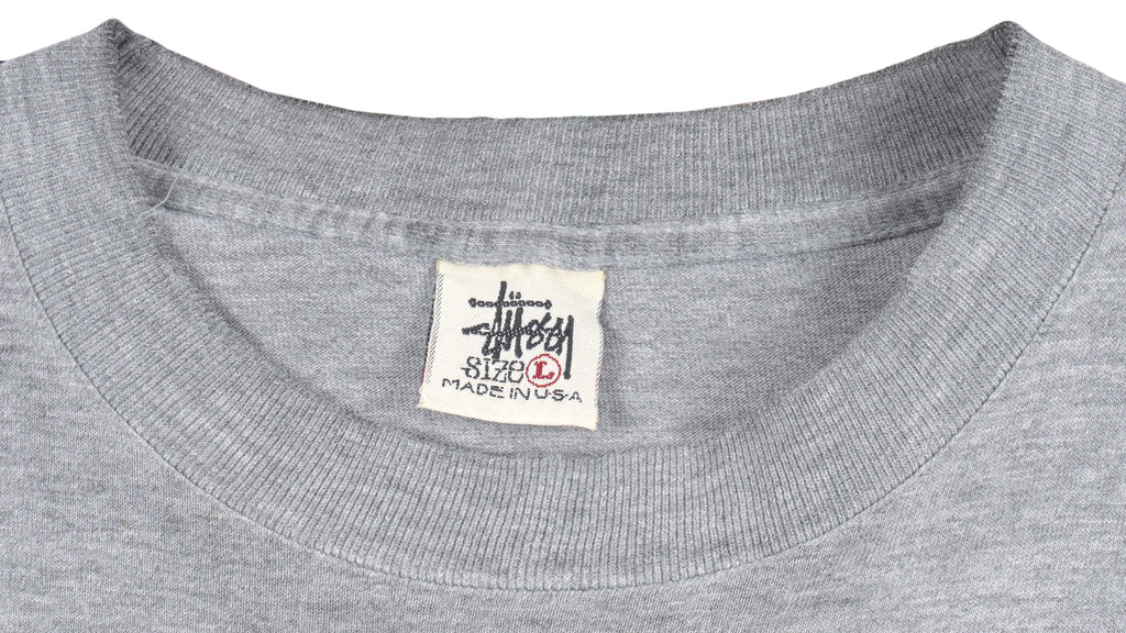 Stussy - Grey Deluxe Spell-Out T-Shirt 1990s Large Vintage Retro