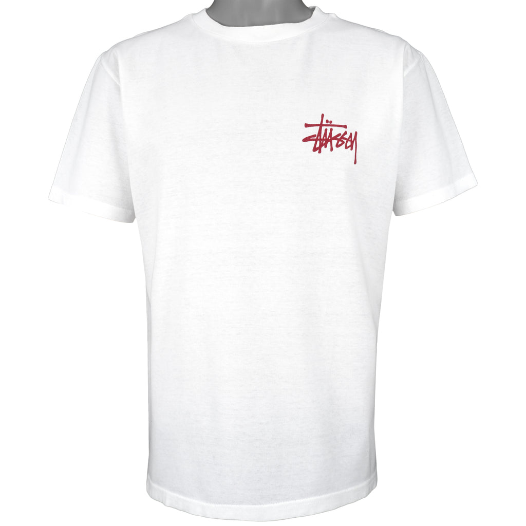 Stussy - White Guitar Made in USA T-Shirt 1990s Large