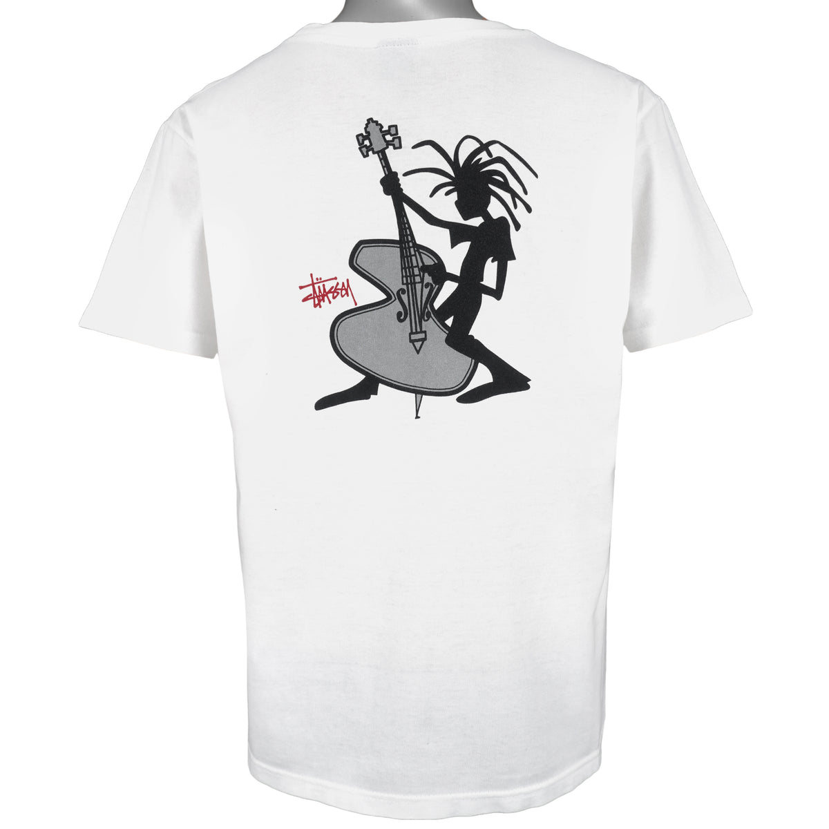 Stussy - White Guitar Made in USA T-Shirt 1990s Large