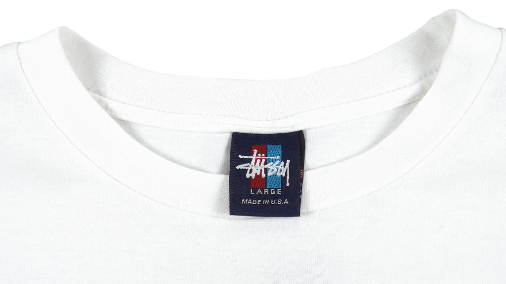 Stussy - White Guitar Made in USA T-Shirt 1990s Large