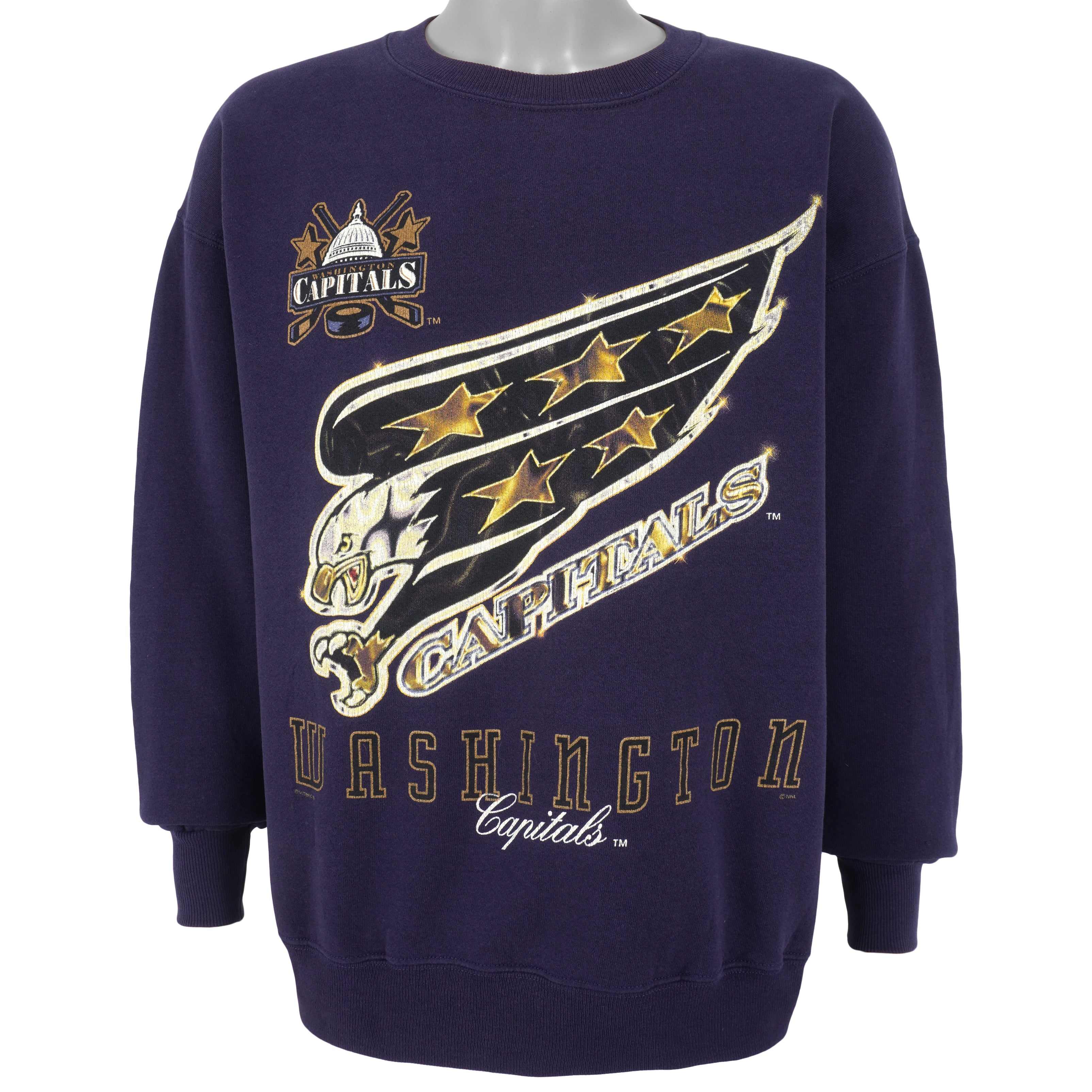 NHL - Washington Capitals Spell-Out Crew Neck Sweatshirt 1990s X-Large Vintage Retro Hockey