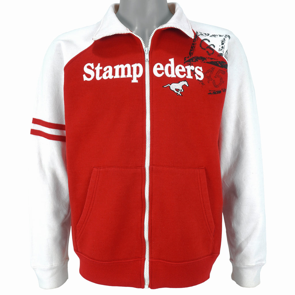 CFL (Impact)- Calgary Stampeders Zip Up Sweatshirt 1990s Large Vintage Retro Football