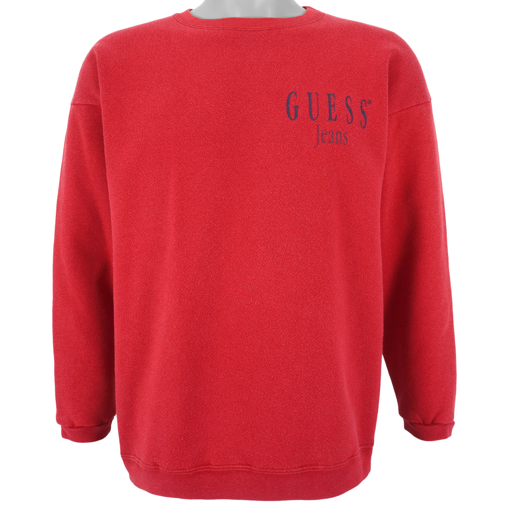 Guess - Red Big Spell-Out Crew Neck Sweatshirt 1990s Large Vintage Retro