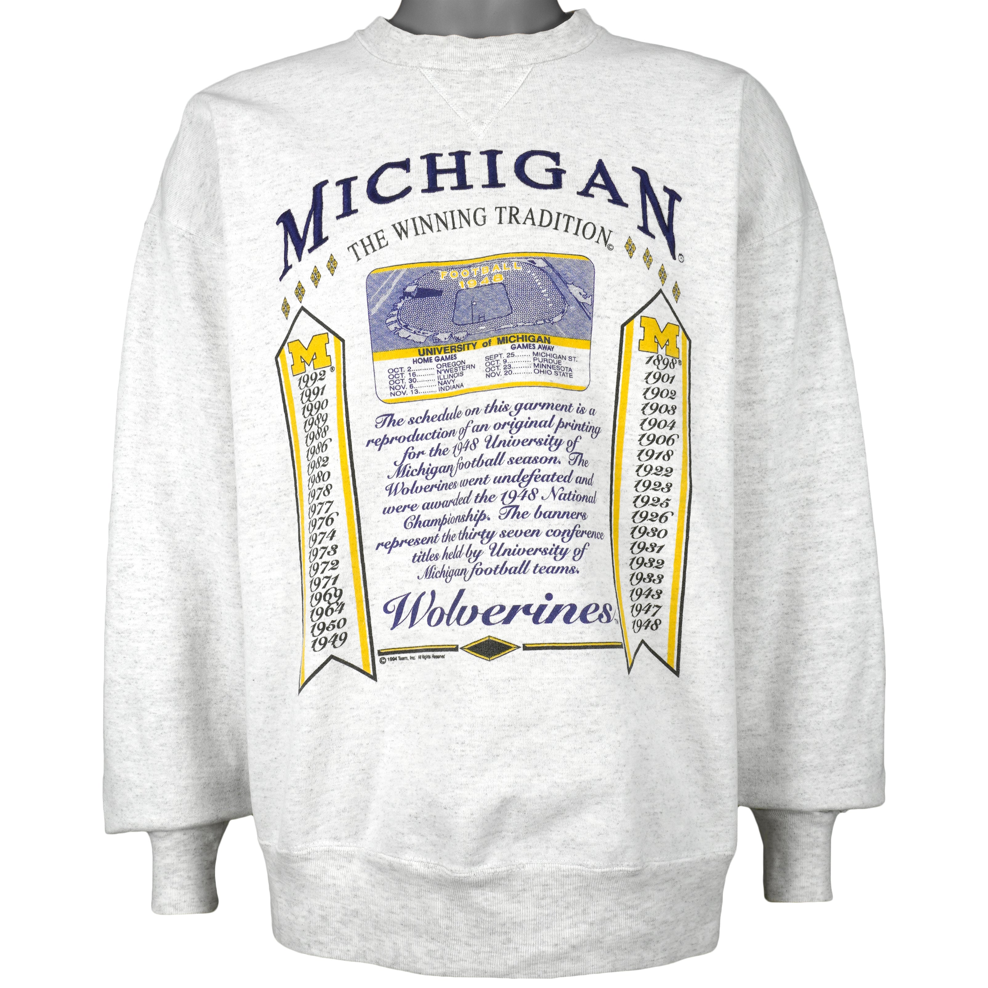 NCAA (Team Inc.) - Michigan Wolverines Crew Neck Sweatshirt 1990s X-Large Vintage Retro Football College