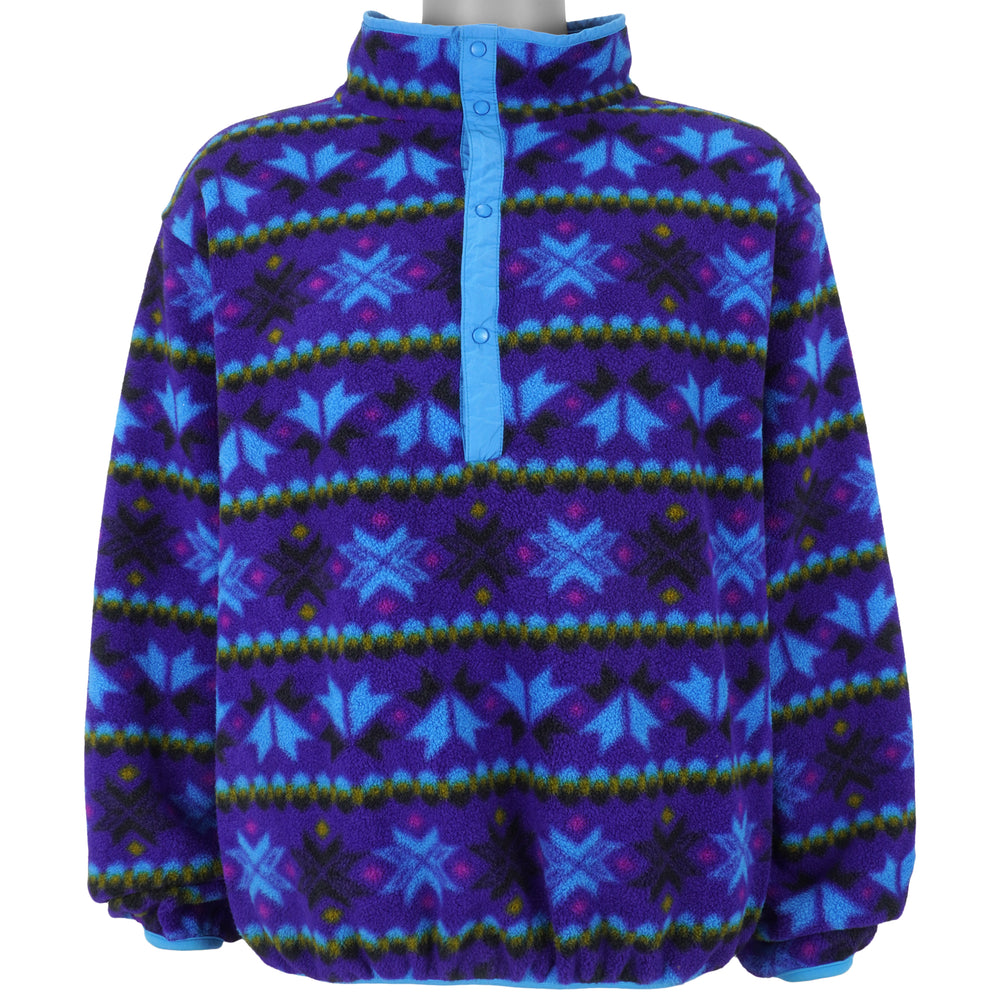 LL Bean - Blue Pattern 1/2 Zip Fleece Sweatshirt 1990s Large Vintage Retro