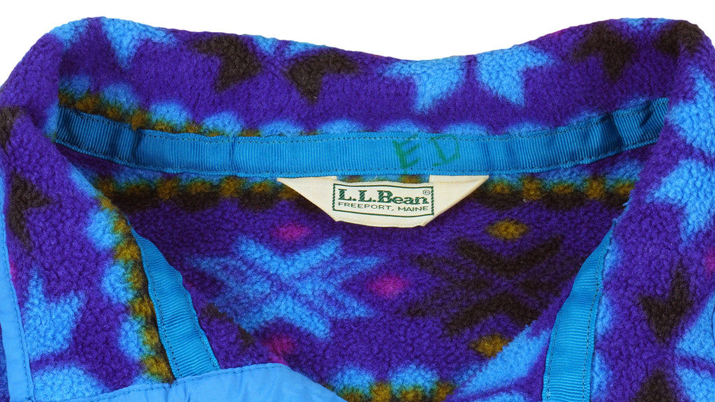 LL Bean - Blue Pattern 1/2 Zip Fleece Sweatshirt 1990s Large Vintage Retro