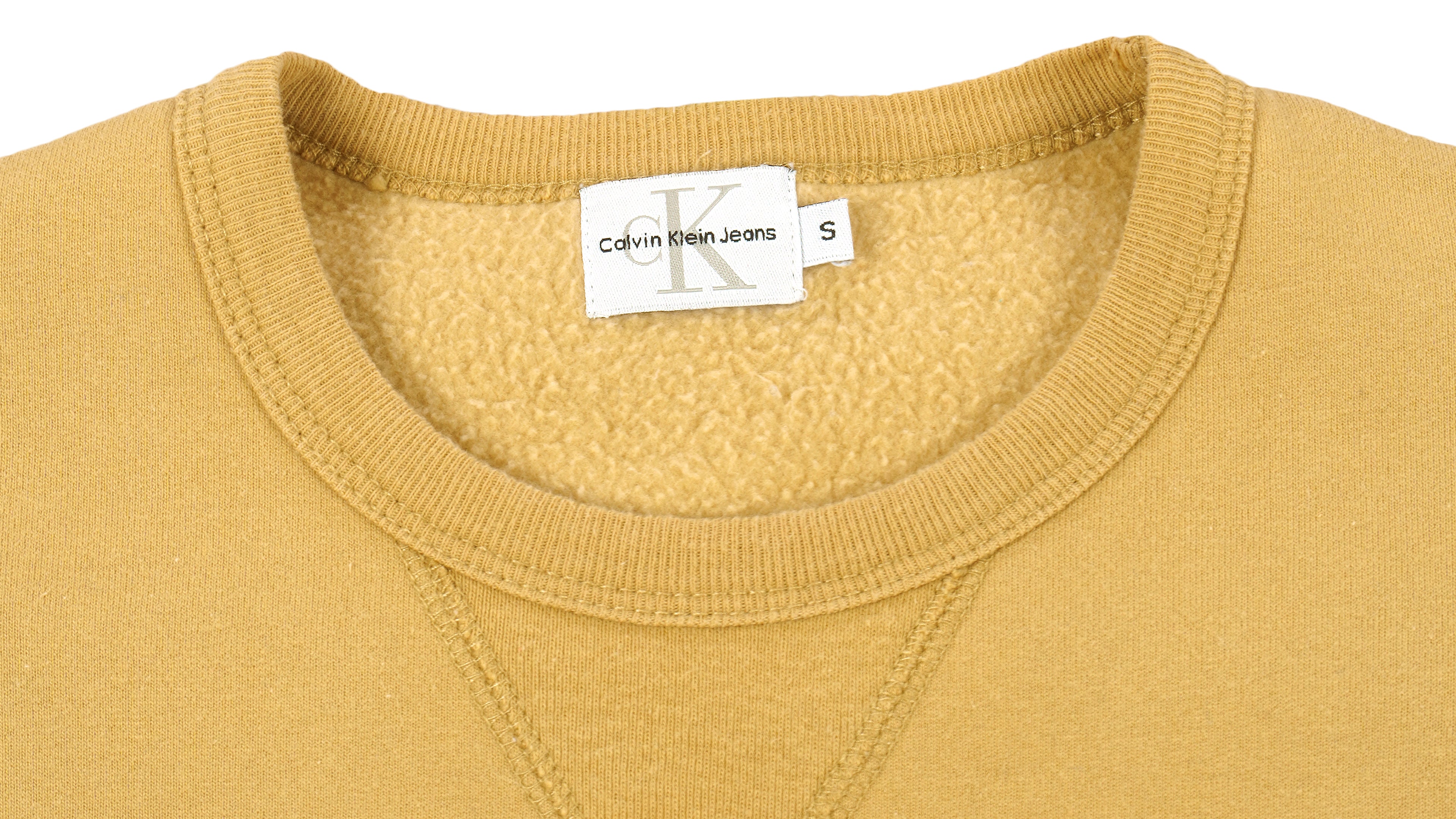 Calvin Klein - Yellow CK Jeans Crew Neck Sweatshirt 1990s Small Vintage Retro