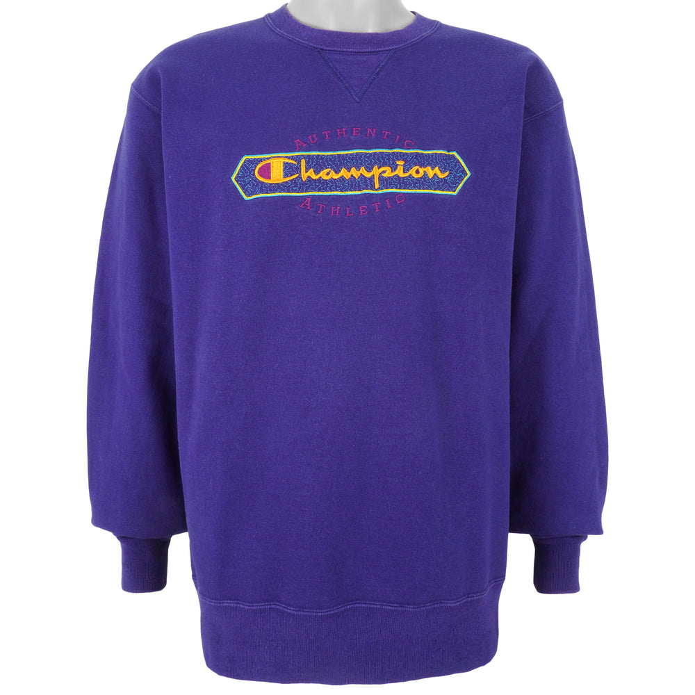 Champion - Blue Embroidered Classic Crew Neck Sweatshirt 1990s X-Large Vintage Retro