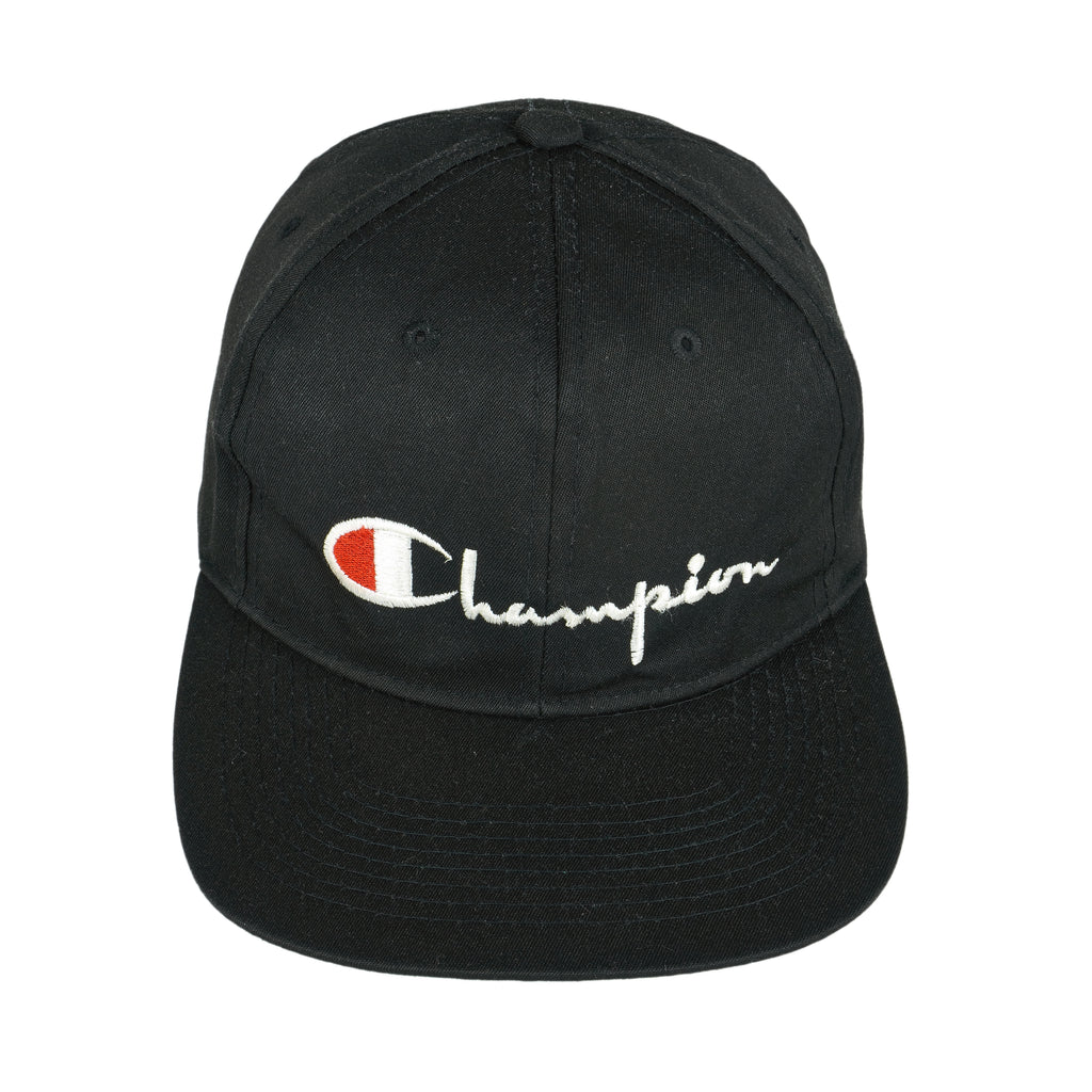 Champion - Black Spell-Out Snap Back Hat 1990s OSFA Vintage Retro