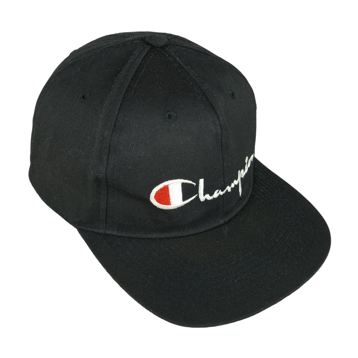 Champion - Black Spell-Out Snap Back Hat 1990s OSFA Vintage Retro