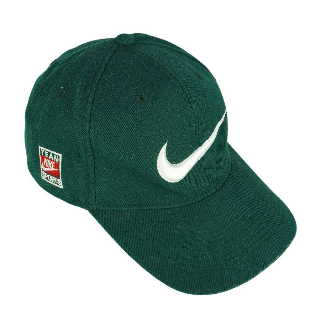 Nike - Green Big Logo Snap Back Hat 1990s OSFA Vintage Retro