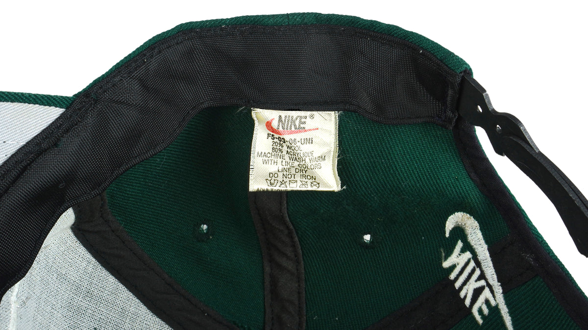 Nike - Green Big Logo Snap Back Hat 1990s OSFA Vintage Retro
