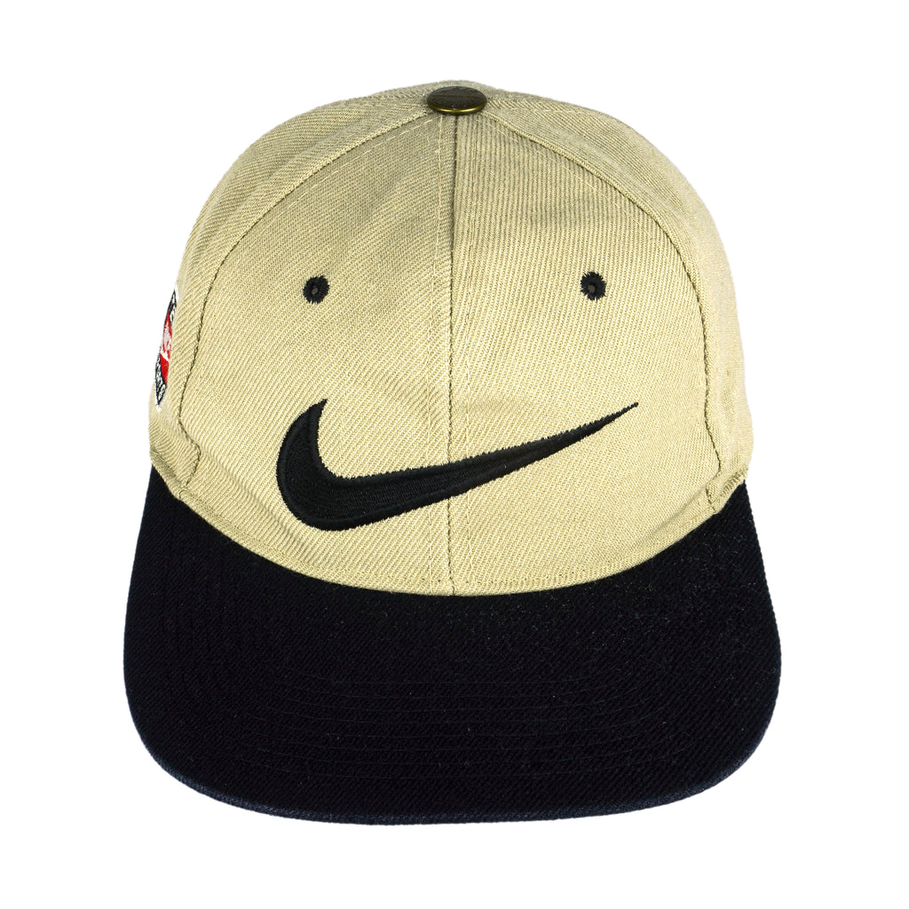 Nike - Beige Big Logo Snap Back Hat 1990s OSFA Vintage Retro
