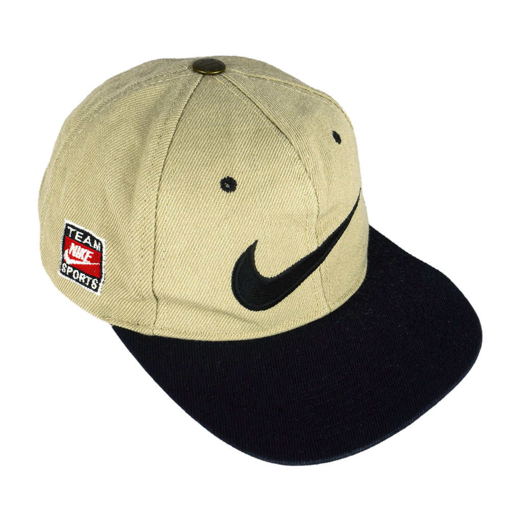 Nike - Beige Big Logo Snap Back Hat 1990s OSFA Vintage Retro