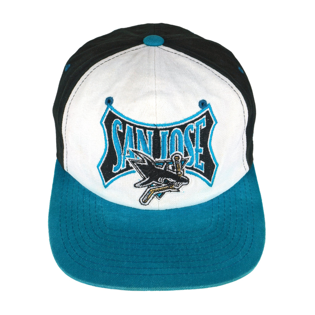 NHL (Lee) - San Jose Sharks Embroidered Snap Back Hat 1990s OSFA Vintage Retro Hockey
