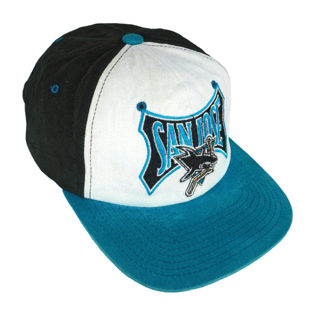 NHL (Lee) - San Jose Sharks Embroidered Snap Back Hat 1990s OSFA Vintage Retro Hockey