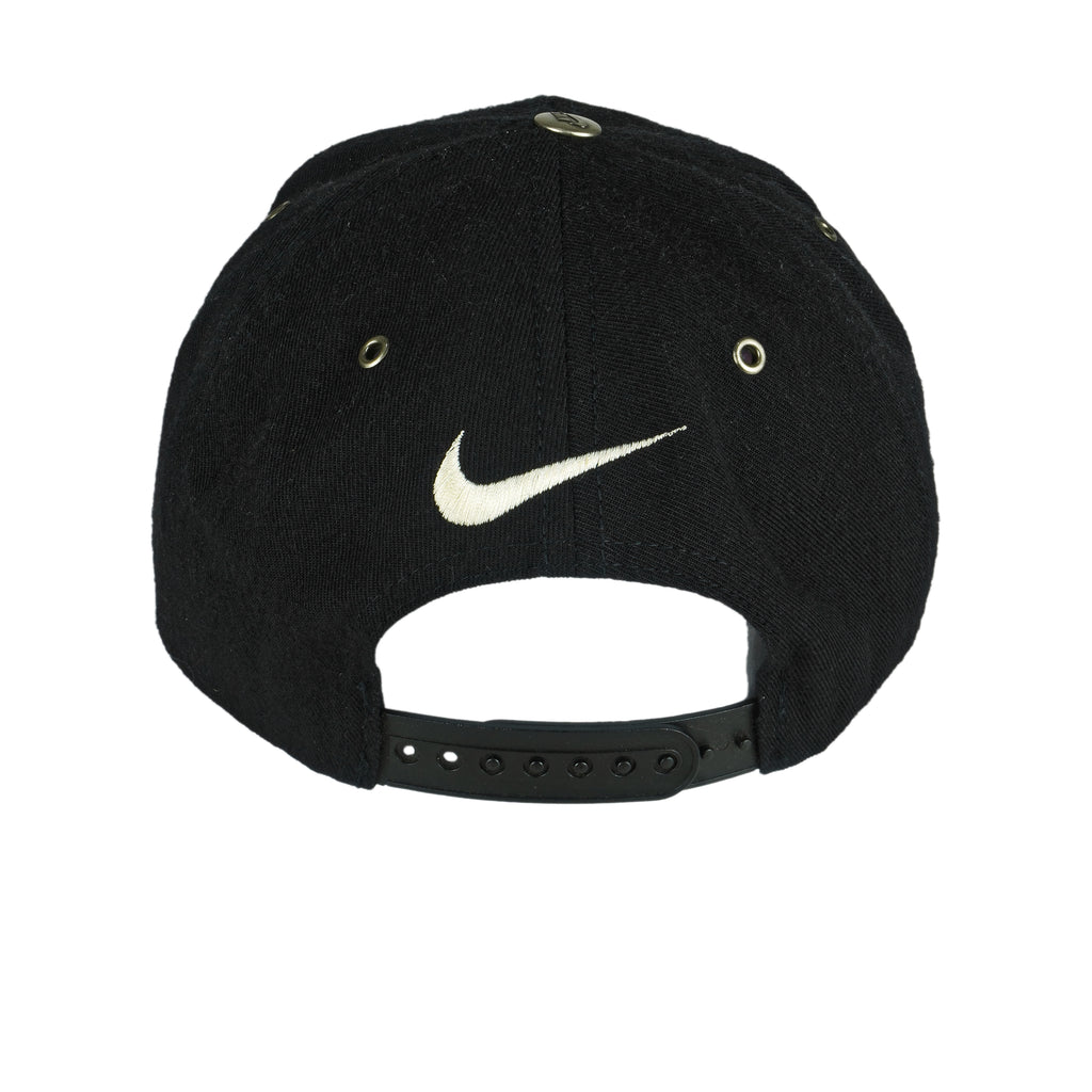 Nike - Black Big Spell-Out & Logo Snap Back Hat 1990s OSFA Vintage Retro