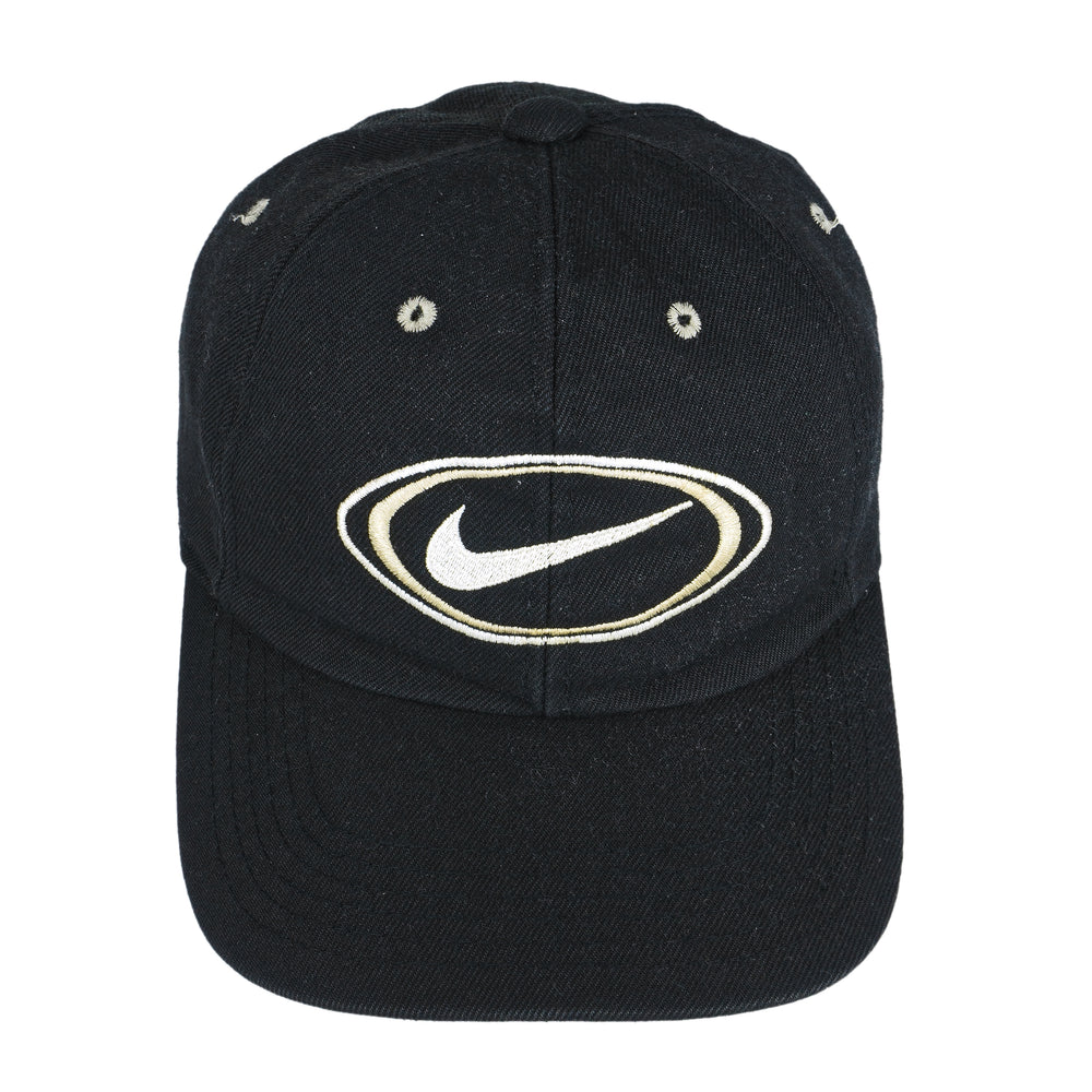Nike - Black Big Logo & Spell-Out Snap Back Hat 1990s OSFA Vintage Retro