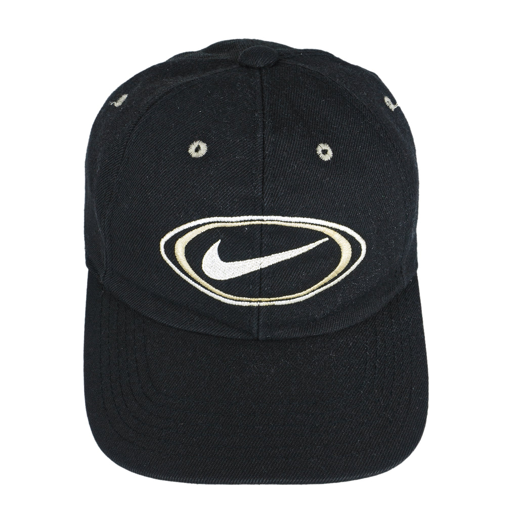 Nike - Black Big Logo & Spell-Out Snap Back Hat 1990s OSFA Vintage Retro