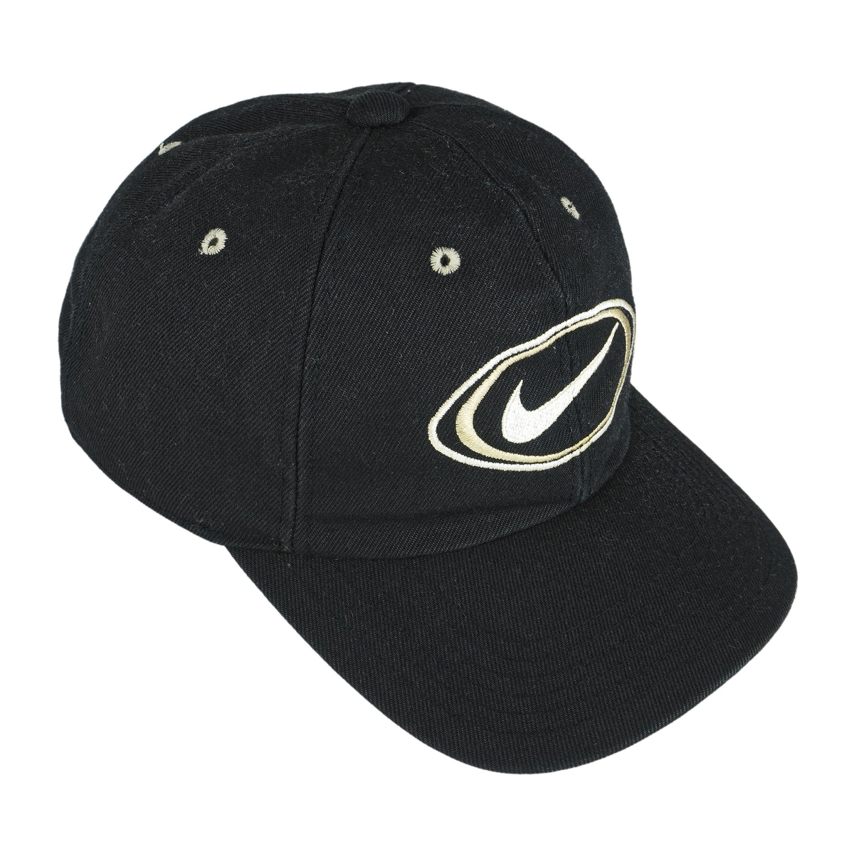 Nike - Black Big Logo & Spell-Out Snap Back Hat 1990s OSFA Vintage Retro