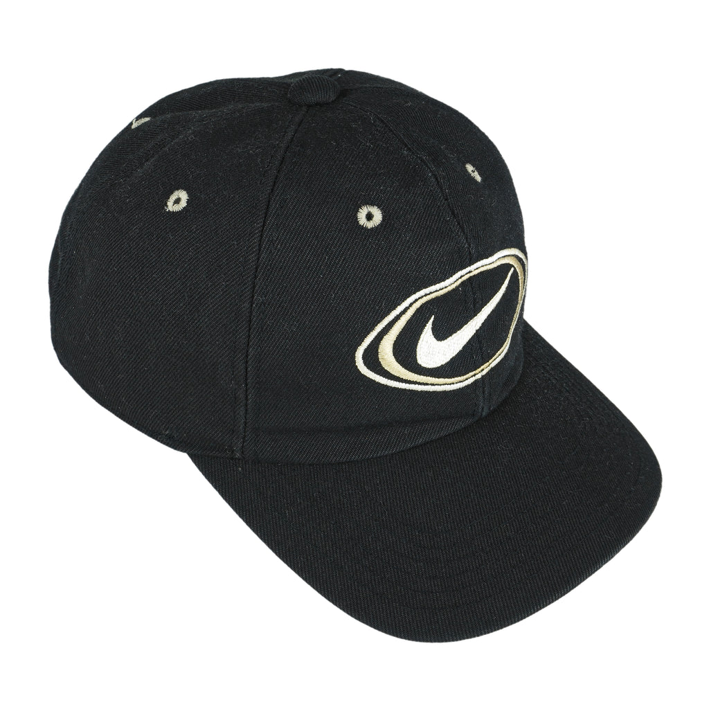 Nike - Black Big Logo & Spell-Out Snap Back Hat 1990s OSFA Vintage Retro