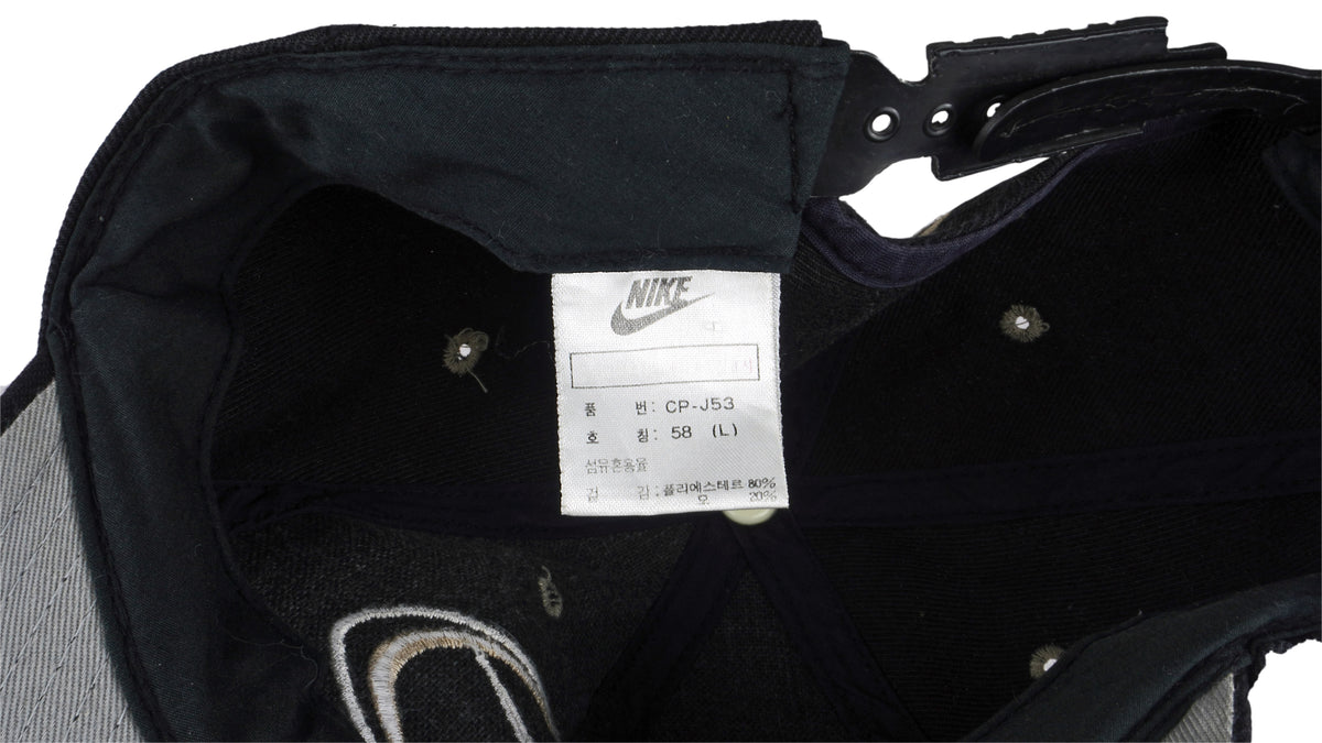 Nike - Black Big Logo & Spell-Out Snap Back Hat 1990s OSFA Vintage Retro