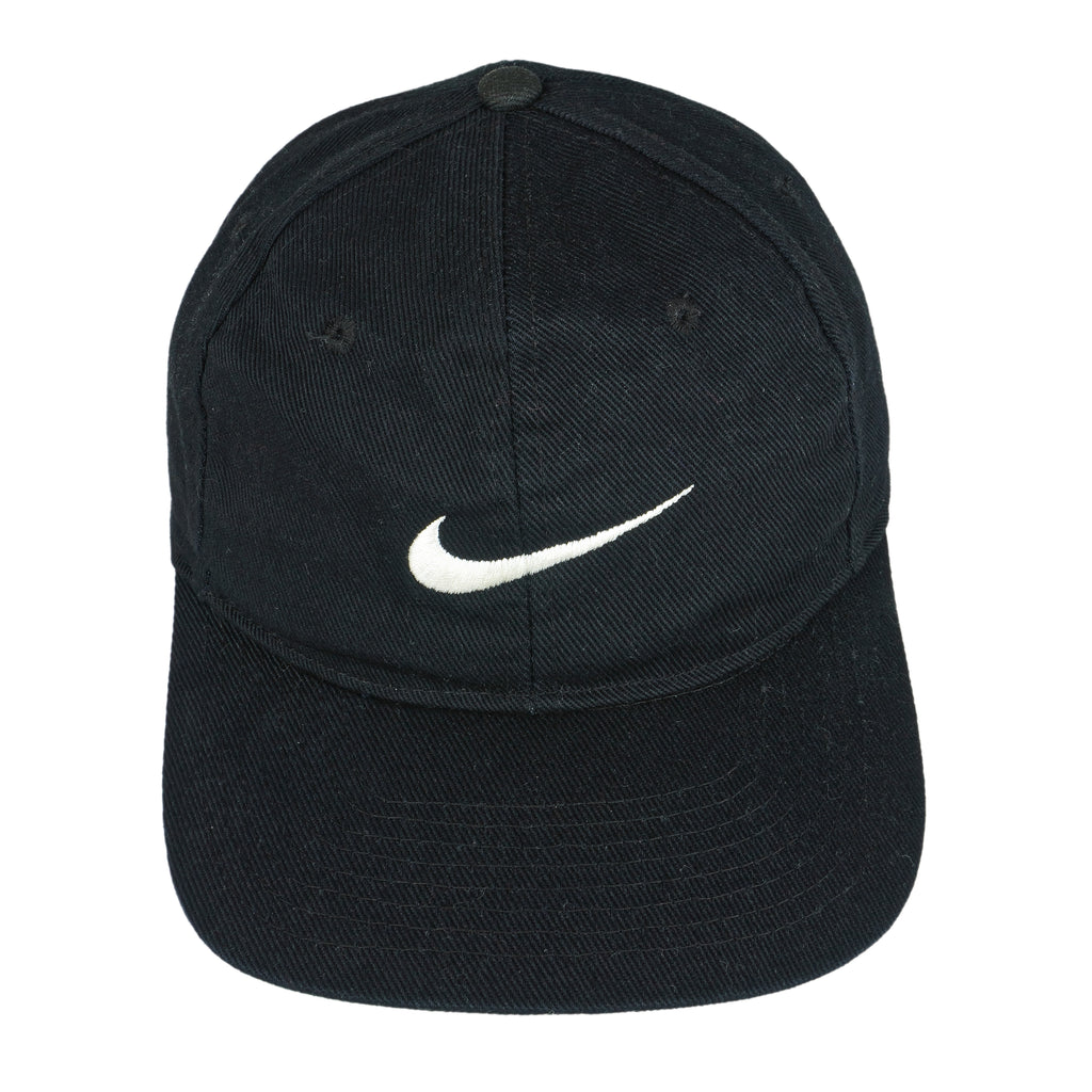 Nike - Black Big Logo Snap Back Hat 1990s OSFA Vintage Retro