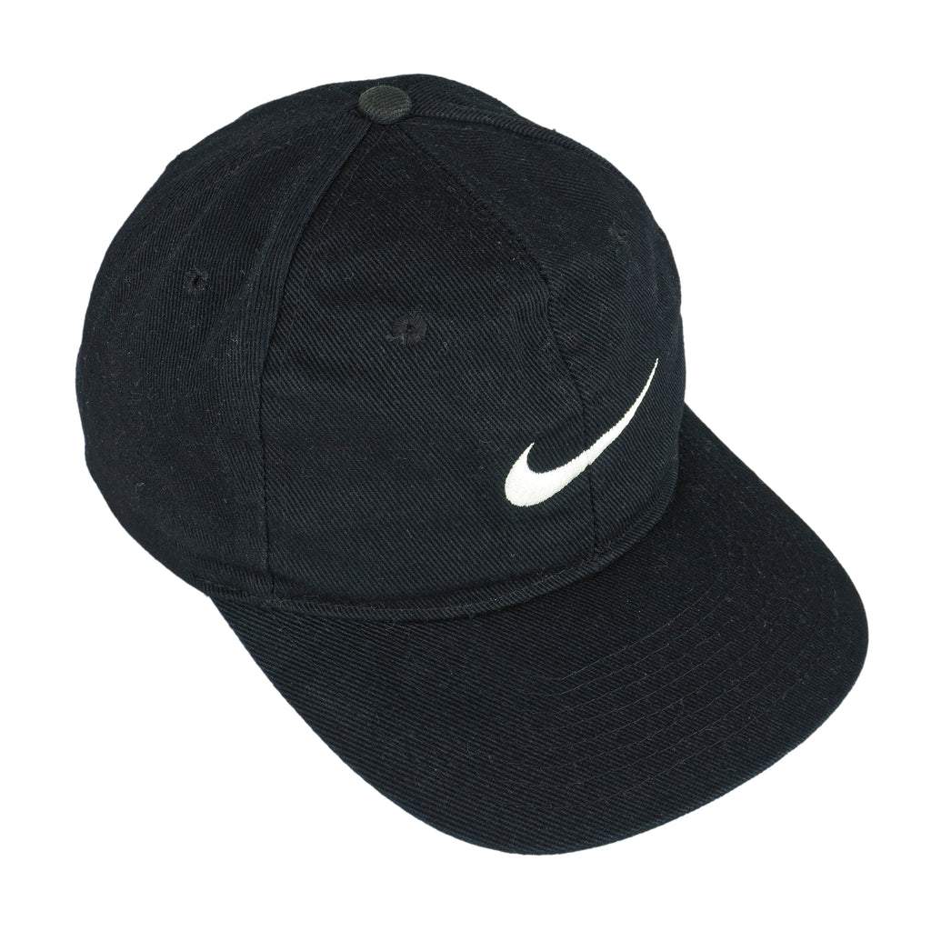 Nike - Black Big Logo Snap Back Hat 1990s OSFA Vintage Retro