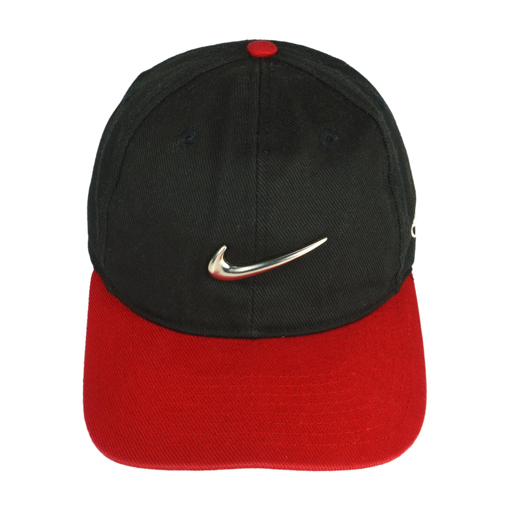 Nike - Black Big Silver Logo Adjustable Hat 1990s OSFA  Vintage Retro
