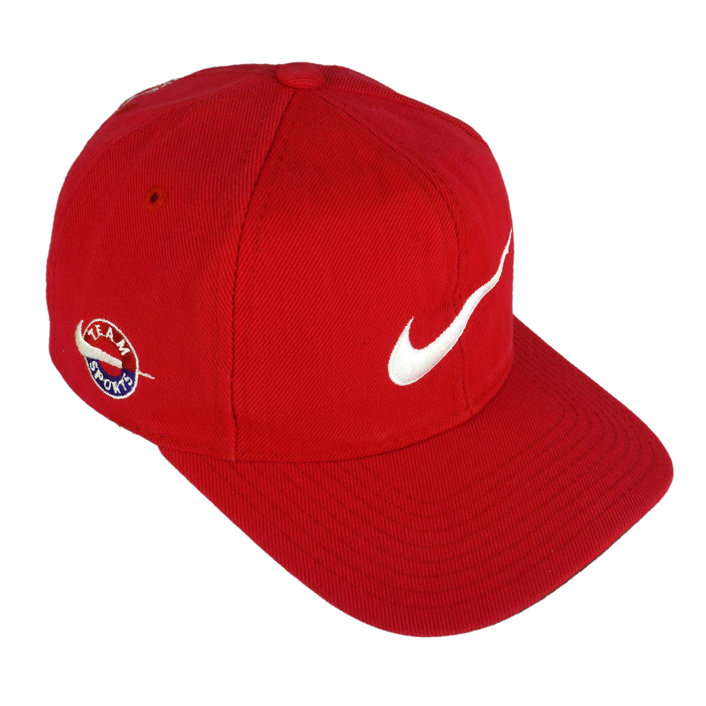 Nike - Red Team Sports Snap Back Hat 1990s OSFA Vintage Retro