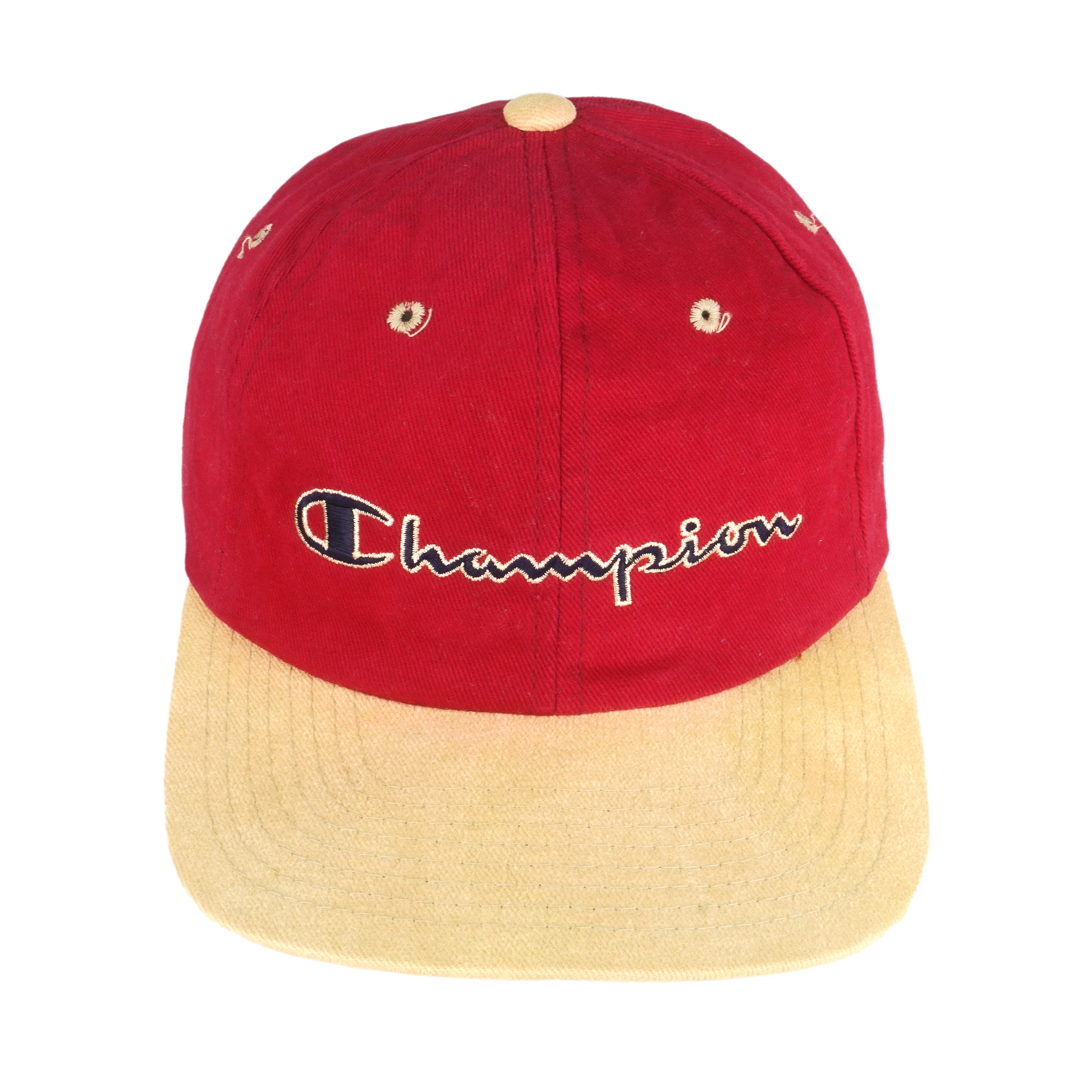 Champion - Red Spell-Out Strap Back Hat 1990s OSFA Vintage Retro