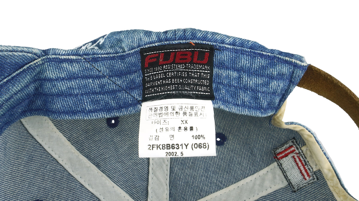 Fubu - Blue Spell-Out Big Logo Strap Back Hat 1990s OSFA Vintage Retro
