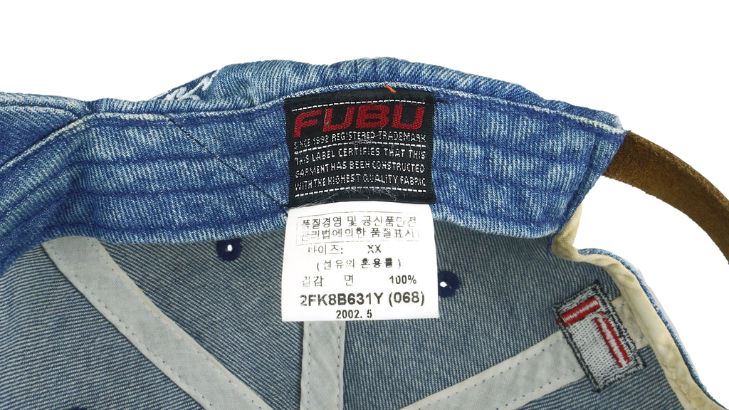 Fubu - Blue Spell-Out Big Logo Strap Back Hat 1990s OSFA Vintage Retro