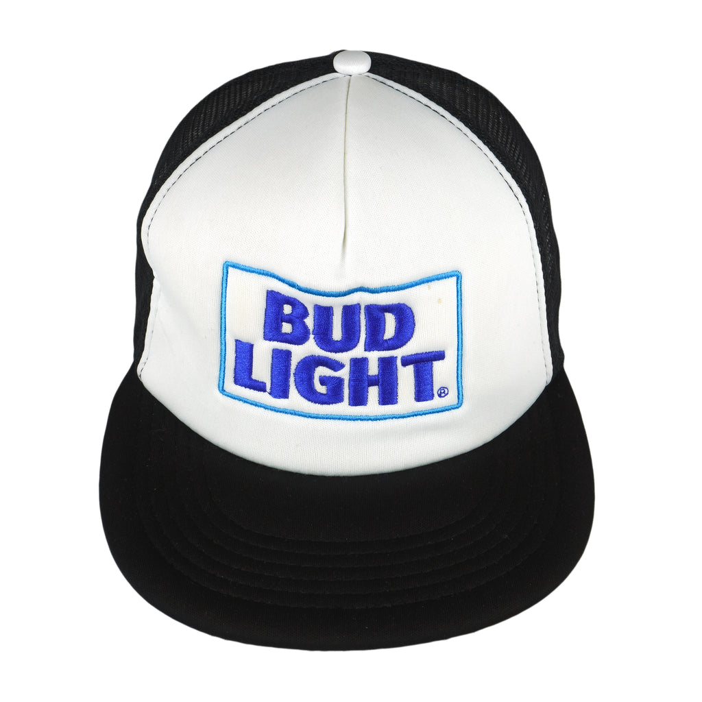 Budweiser (District) - White & Black Mesh Spell-Out Snap Back Hat OSFA Vintage Retro