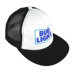 Budweiser (District) - White & Black Mesh Spell-Out Snap Back Hat OSFA Vintage Retro