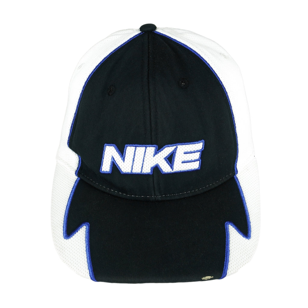 Nike - Black & White Big Spell-Out Mesh Strap Back Hat 1990s OSFA Vintage Retro