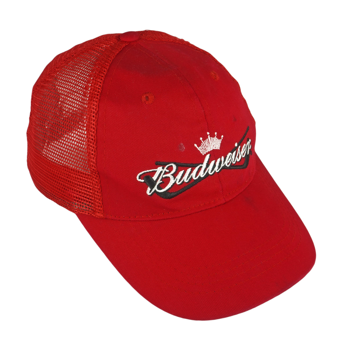 Budweiser - Red Spell-Out Mesh Snap Back Hat 1990s OSFA Vintage Retro 