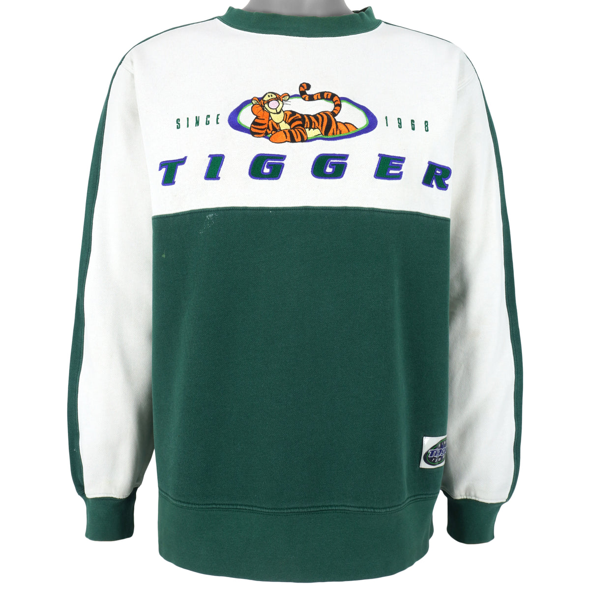 Disney - White & Green Tigger Embroidered Crew Neck Sweatshirt 1990s Medium Vintage Retro