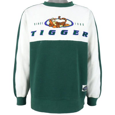 Disney - White & Green Tigger Embroidered Crew Neck Sweatshirt 1990s Medium