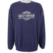 Harley Davidson - Dark Blue Embroidered Spell-Out Sweatshirt 1990s X-Large Vintage Retro