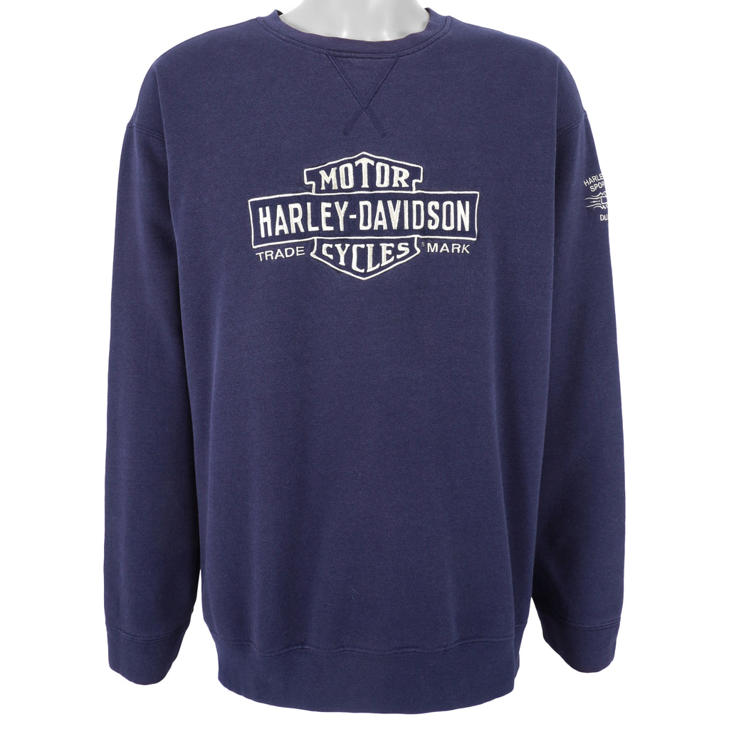 Harley Davidson - Dark Blue Embroidered Spell-Out Sweatshirt 1990s X-Large Vintage Retro
