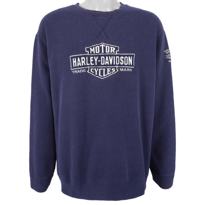 Harley Davidson - Dark Blue Embroidered Spell-Out Sweatshirt 1990s X-Large