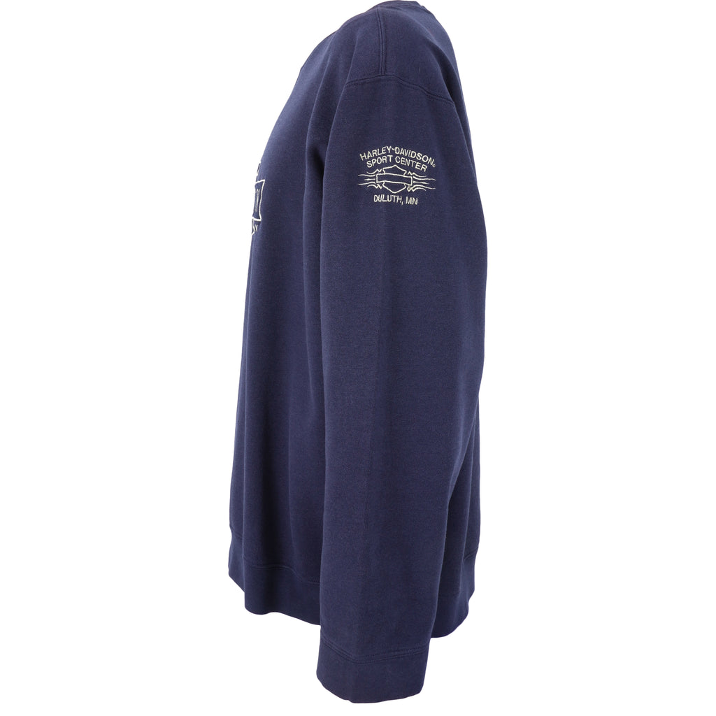 Harley Davidson - Dark Blue Embroidered Spell-Out Sweatshirt 1990s X-Large Vintage Retro