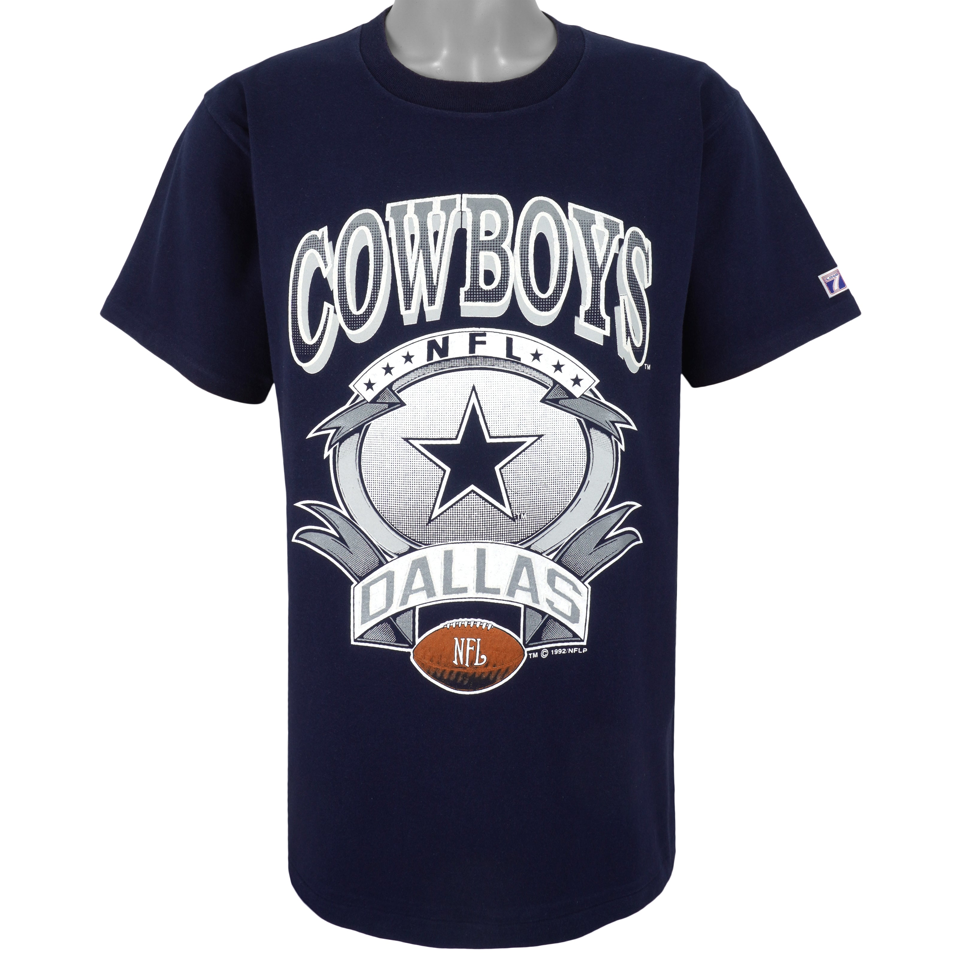 NFL (Logo 7) - Dallas Cowboys Spell-Out T-Shirt 1992 Large Vintage Retro Football