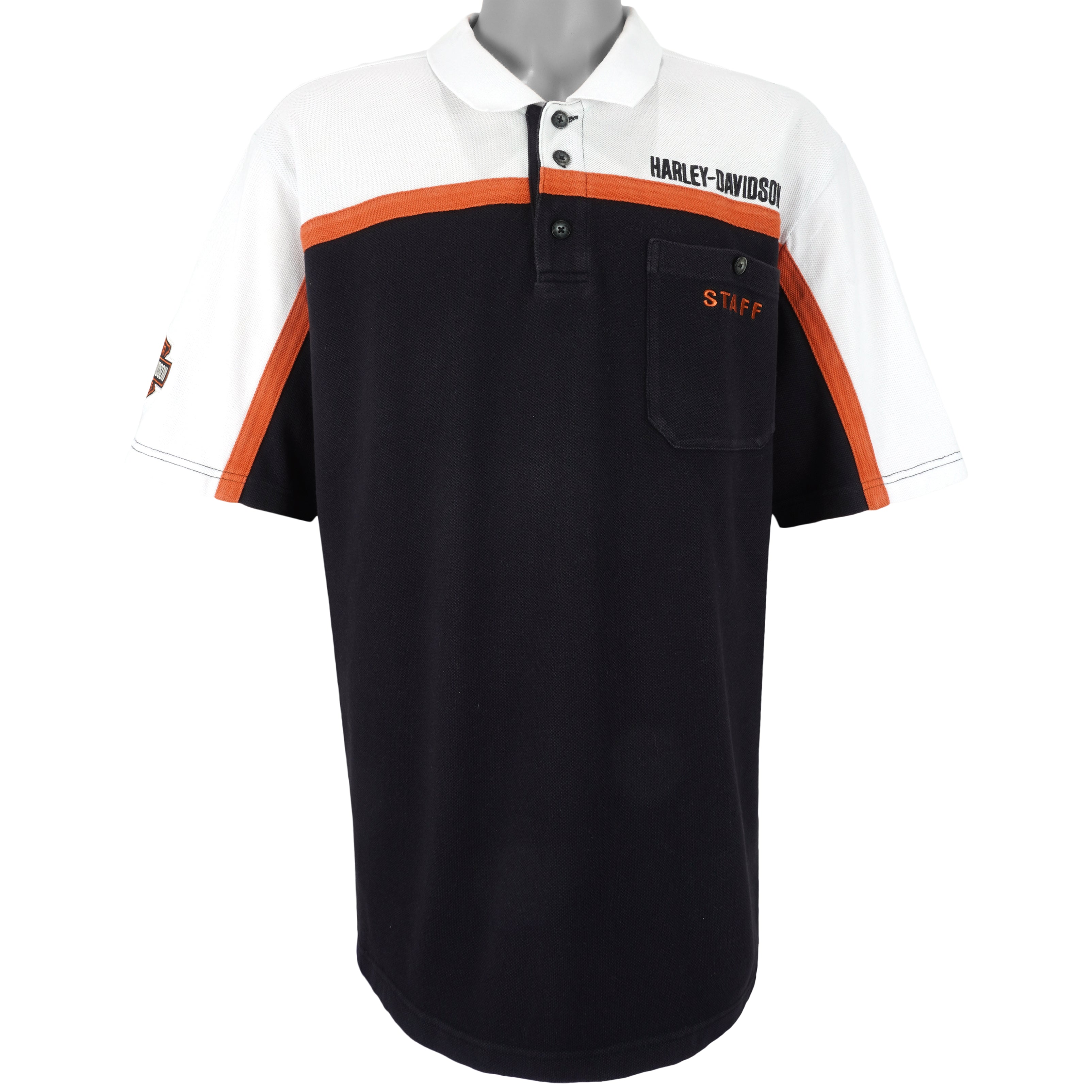 Harley Davidson - Black & White Embroidered Polo T-Shirt 1990s X-Large Vintage Retro 