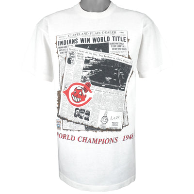 MLB (Front Pages) - Cleveland Indians, World Champions 1948 Deadstock T-Shirt 1990s Large