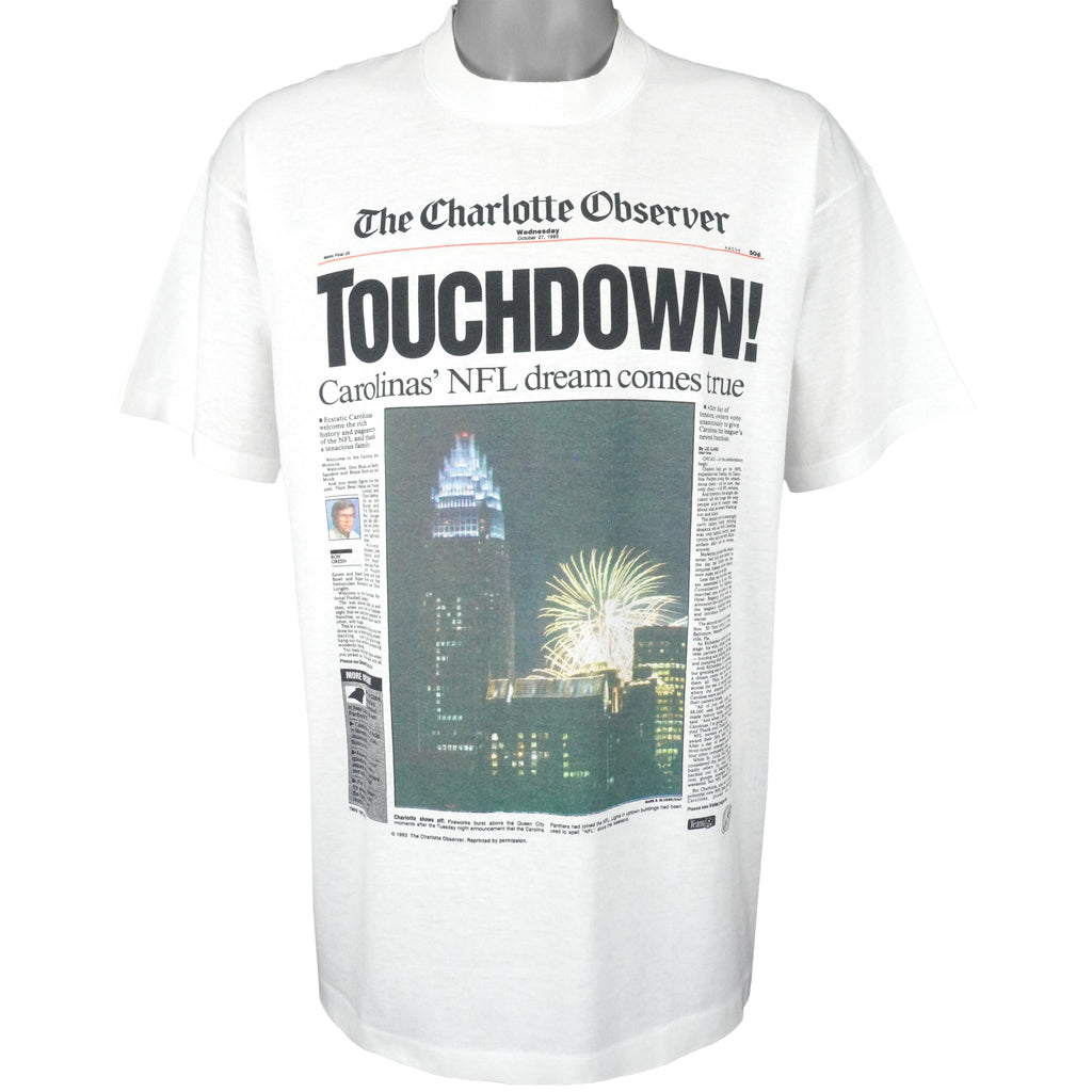 NFL (Jerzees) - Carolina Panthers, Touchdown! Spell-Out T-Shirt 1993 X-Large Vintage Retro Football