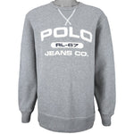 Ralph Lauren (Polo) - Grey Spell-Out Crew Neck Sweatshirt 1990s Large Vintage Retro