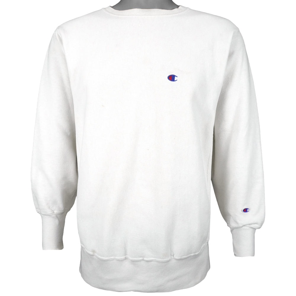 Champion - White Crew Neck Reverse Weave Sweatshirt 1990s Large Vintage Retro