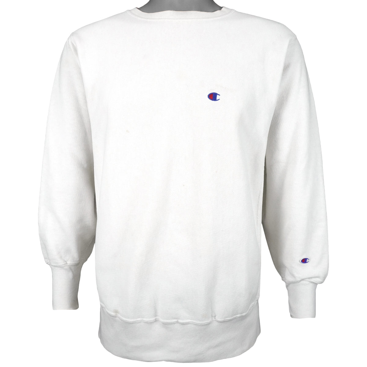 Champion - White Crew Neck Reverse Weave Sweatshirt 1990s Large Vintage Retro